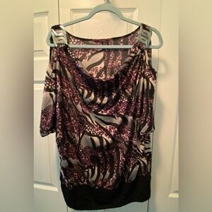 Julie’s Closet Purple/Black/Grey leopard/zebra top no size tag possible 2X
